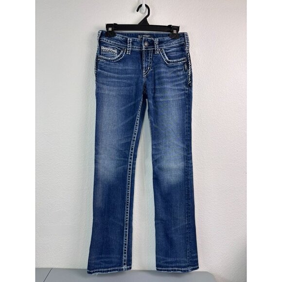 Silver Suki women's 26w 33l medium‎ wash denim bootcut embroidered pockets - Picture 1 of 7
